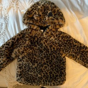 GAP toddler faux leopard print hoodie coat.